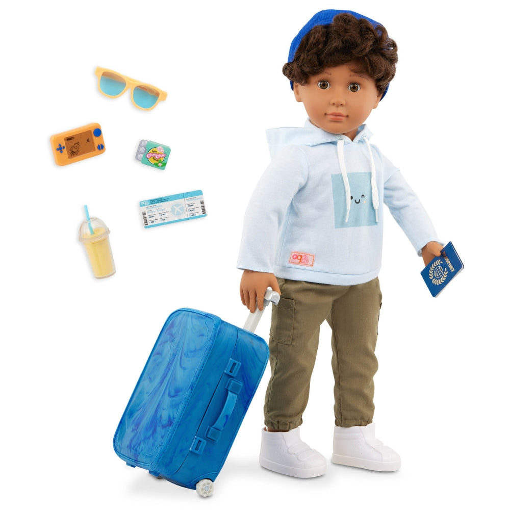 Our Generation Milo 46 cm baby doll avec valise et accessoires de voya Our Generation Milo 46 cm baby doll avec valise et accessoires de voya