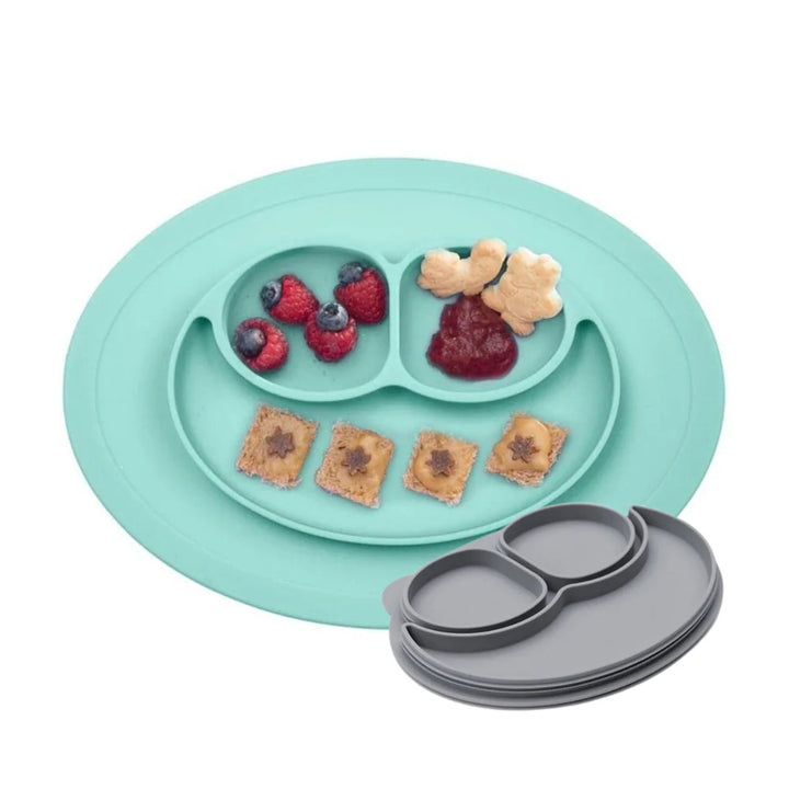 EZPZ Assiette en silicone bleu pastel avec tampon petit 2en1 Mini Mat